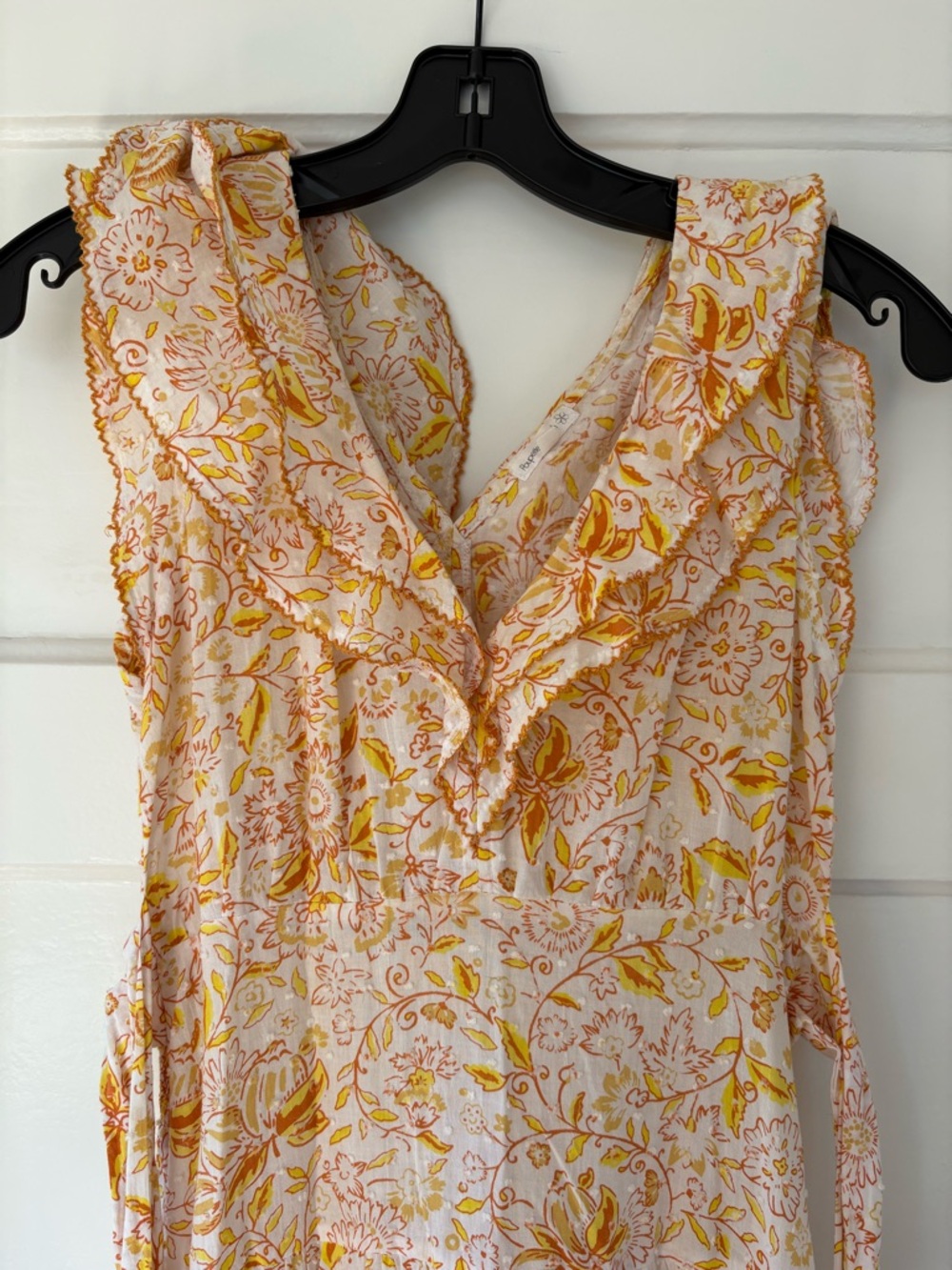 Poupette St. Barth Floral Ruffle Maxi Dress in Yellow, Orange, and White